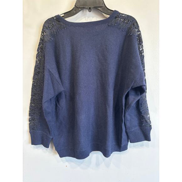 J. Crew Wool Blend Navy Blue Sweater Womens S Black Lace Detail E5011 P… - Picture 5 of 5